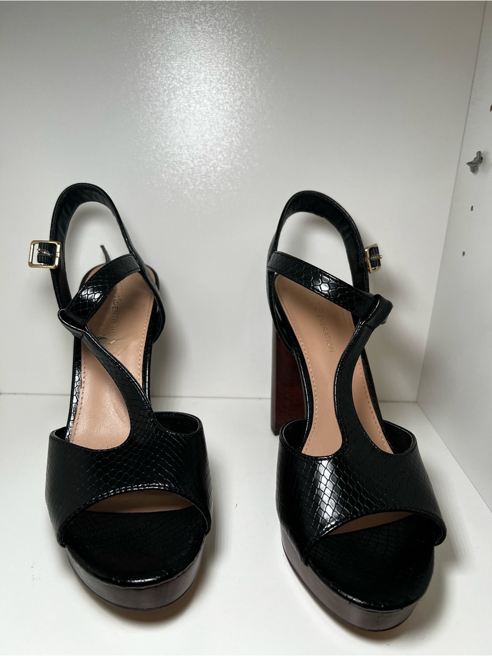 BCBGeneration Black Patent Slingback Platform Heels with Block Heel